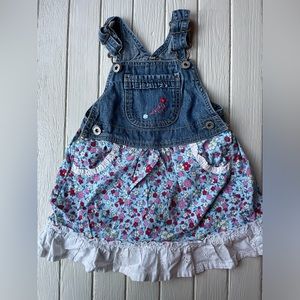 Oshkosh B’Gosh 24 Months Baby Girl Denim Jumper Dress Floral Eyelet Lace Bottom